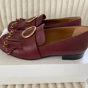 Chloe Flat Loafers Calf Skin Sienna Red Size 37